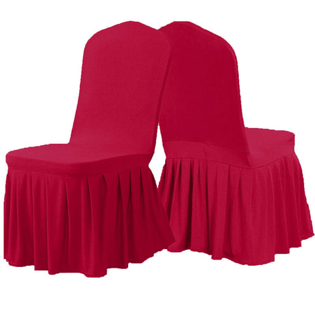 Dining Room Chair Covers Set of 2, Stretch  Slipcovers with Skirt Super Fit Spandex Chair Seat Protector Cover for Dining Room, Hotel, Ceremony (red)