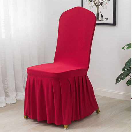 Dining Room Chair Covers Set of 2, Stretch  Slipcovers with Skirt Super Fit Spandex Chair Seat Protector Cover for Dining Room, Hotel, Ceremony (red)