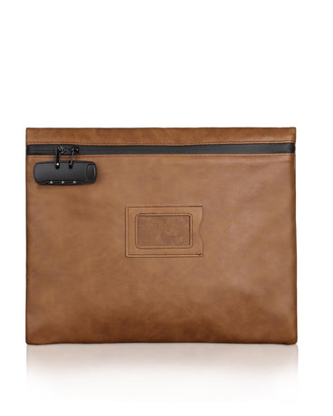 Heavy Duty Notary Bag, Notary Bag with Lock |  Locking Zipper Bag for Notary Supplies and Valuables (Brown)