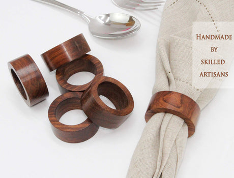 Handcrafted Wood Napkin Rings Set, Set of 12, Wood Napkin Holders,  Hand Made by Skilled artisans - Perfect for Parties, Any Events, Regular Home Use, Family Dinners, Holidays
