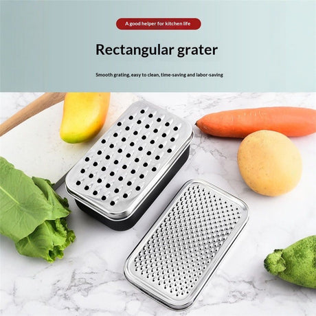 Cheese Grater with Container and Lid & Peeler Set - Vegetable Fruit Multi-Function Stainless Steel Kitchen Utensil Kit with Black Food Plastic Storage Stable Box - Hand Chopper Graters & Peelers