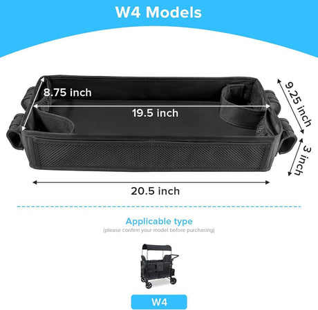 Double Sided Stroller Tray Fits for Wagon- Kids Snacks & Activities - Faux Leather Sides for Eating - 4 Cup Holders-W4 accessories, Easy to Use and Clean, Play On the Go (W4 Series)