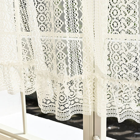 Rustic Crochet Curtain Valance for Kitchen Bathroom Farmhouse Lace Curtain Tiers for Coffee Decor Room Divider Rod Pocket Hollow Out Short Curtains for Closet Doorway 1 Panel W59 X L17.7 Inch