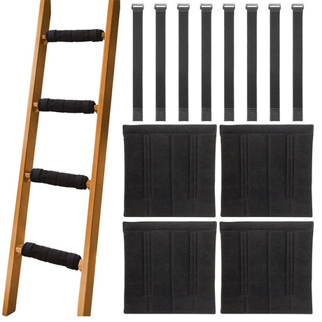 4 Pcs Bunk Bed Ladder Pads,with 8 Adjustable Hook & Loop Straps,Bunk Bed Ladder Cover,Ladder Step Pads Loft Bed, Suitable for Safe and Comfortable Climbing,10x10 Inch (Ladder Not Included)
