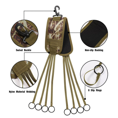 Right Waterfowl Non-Slip Leg Band Bird Hunting Game Strap with Leg Loop Style - Includes Heavy Duty Spring Clip and 8 Metal Cinch Rings