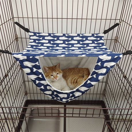 Cat Cage Hammock with Ball,Double Layer Hanging Adjustable Soft Pet Bed Suit for Kitten Ferret Puppy Rabbit or Small Pet, 2 Level Indoor Bed for All Season(Blue Whale)
