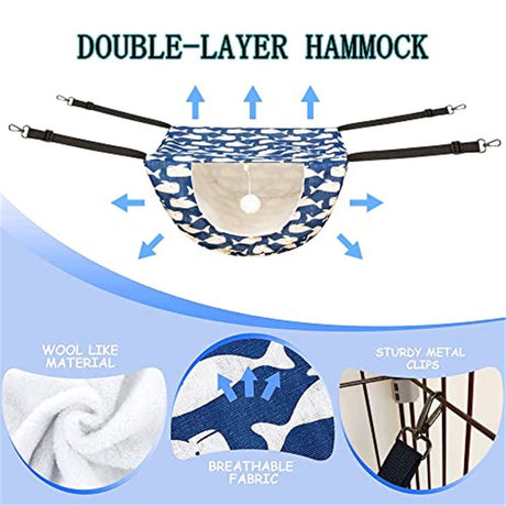 Cat Cage Hammock with Ball,Double Layer Hanging Adjustable Soft Pet Bed Suit for Kitten Ferret Puppy Rabbit or Small Pet, 2 Level Indoor Bed for All Season(Blue Whale)