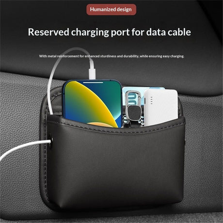 Car Seat Side Storage Pocket, Small Organizer,PU Leather Multifunctional Console Side Organizer Bag for Phone, keys, sunglass,wallet,ect (Black)