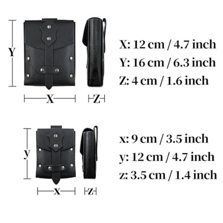 2 Pieces Medieval Faux Leather Studded Belt Pouch, Retro Renaissance Belt bag, Portable Waist Bag Side Pack