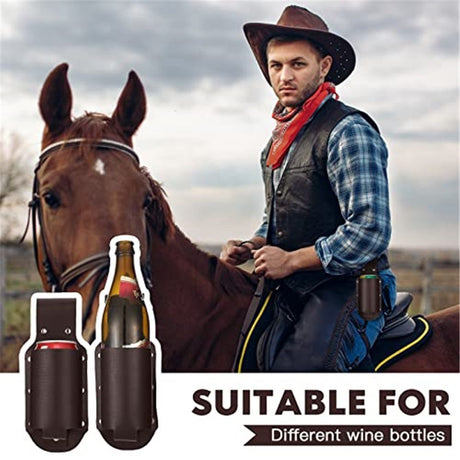 3 Pcs Beer Holster Classic PU Leather Beer Holster Bottle Holders Drink Belt Waist Bag Drink Holder for Travel Outdoor, Espresso Brown