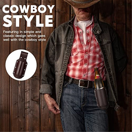 3 Pcs Beer Holster Classic PU Leather Beer Holster Bottle Holders Drink Belt Waist Bag Drink Holder for Travel Outdoor, Espresso Brown