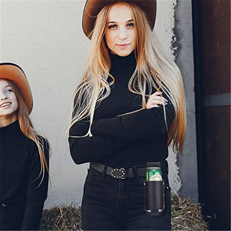3 Pcs Beer Holster Classic PU Leather Beer Holster Bottle Holders Drink Belt Waist Bag Drink Holder for Travel Outdoor, Espresso Brown