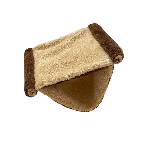 Fleece Winter Warm Rat Hammock, Double Layer Hanging Birds Nest Bed Tent with Warm Fleece, Bird Cage Stand Perch, Sleep Bed Cage Accessories for Rat, Guinea Pig, Chinchilla (Brown)