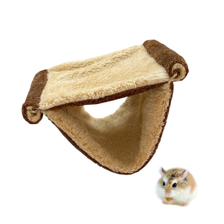 Fleece Winter Warm Rat Hammock, Double Layer Hanging Birds Nest Bed Tent with Warm Fleece, Bird Cage Stand Perch, Sleep Bed Cage Accessories for Rat, Guinea Pig, Chinchilla (Brown)