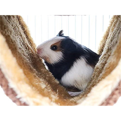 Fleece Winter Warm Rat Hammock, Double Layer Hanging Birds Nest Bed Tent with Warm Fleece, Bird Cage Stand Perch, Sleep Bed Cage Accessories for Rat, Guinea Pig, Chinchilla (Brown)