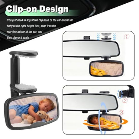 Forward Facing Baby Car Mirror - Clip On Car Mirror for Baby,  Shatterproof & Shakeproof, Newborn Essentials