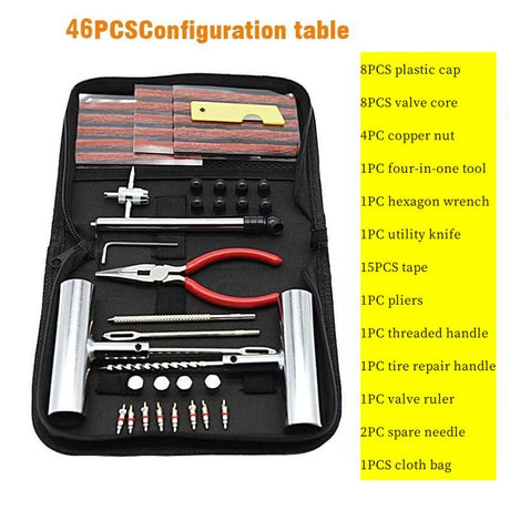 Tire Repair Kit 46Pcs Tire Patch Kit with Connectors Diaper Repair Tools Tyres and Connectors Patch Kit for Car Motorcycle Truck Tractor Trailer