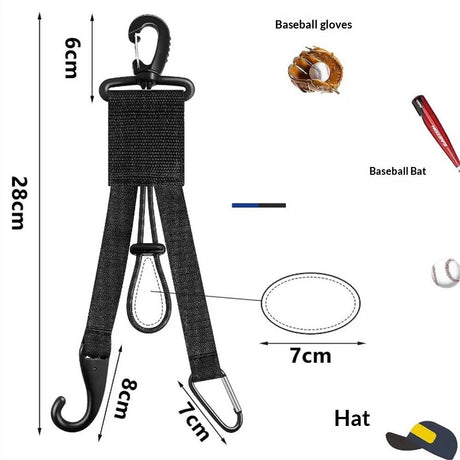 10 Pcs Baseball Softball Gear Hanger 3 in 1 Organizer Bat Holder with Glove Clip and Helmet Hook for Fence Bag Water Bottle Hiking Camping (Black)