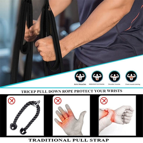 Tricep Rope Cable Attachment. 29 Inch & 22.8 Inch Two Lengths Built in One Pull Down Rope, Black  Long Tricep Ropes, Greater Range of Motion,