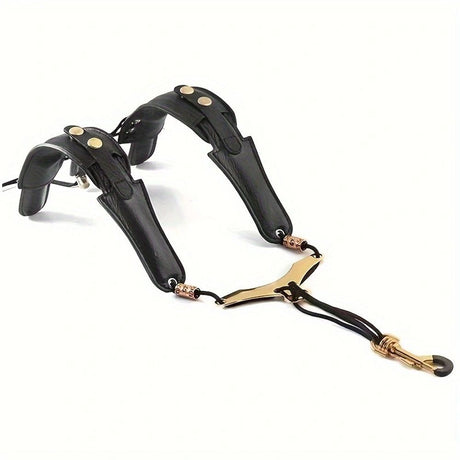 Saxophone Shoulder Strap, Double Shoulder Leather Adjustable Sax Strap with Metal Beam & Sturdy Adjuster, Reduce Neck Stress, Good Comfort, for Alto/Tenor/Baritone/Soprano Saxophone