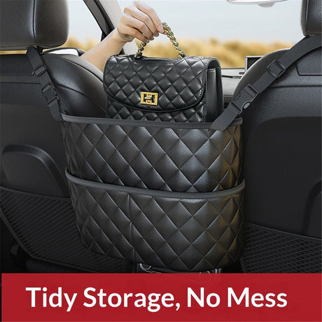 Car Handbag Holder Between Seat Durable Leather Seat Back Organizer Pet & Kids Driver Storage Netting Pouch Driver Storage Netting Pouch (Upgraded Black B)