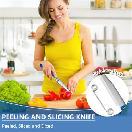 Quick Slicing Knife, New 3 in 1 Multifunctional Fruit Peeling Knife with Removable Spring, Kitchen Household Sharp Stainless Steel Fruit and Vegetable Fruit Slicing Knife (3pcs)