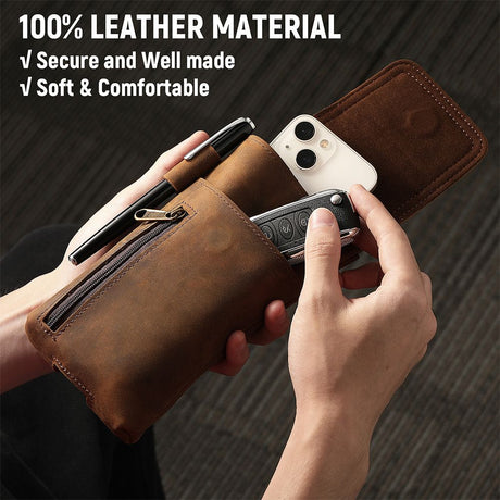 Phone Holster Case with Belt Clip Genuine Leather Belt Pouch Cell Phone Holder Premium Leather Pouch with Belt Clip Phone Holster Belt Case, Brown