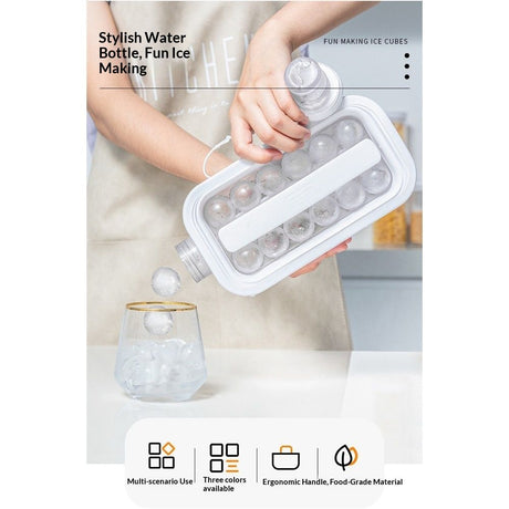 Ice Cube Trays 2 in 1 Portable Ice Ball Maker Kettle With 17 Grids Flat Body Lid Cooling Ice Pop/Cube Molds For Hockey,Cocktail,Coffee,Whiskey,Champagne,Beer,Juice,(White)