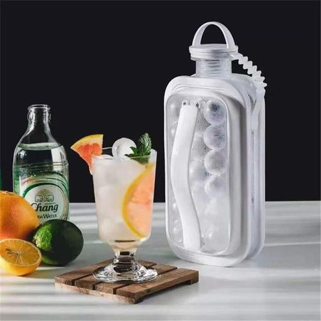 Ice Cube Trays 2 in 1 Portable Ice Ball Maker Kettle With 17 Grids Flat Body Lid Cooling Ice Pop/Cube Molds For Hockey,Cocktail,Coffee,Whiskey,Champagne,Beer,Juice,(White)