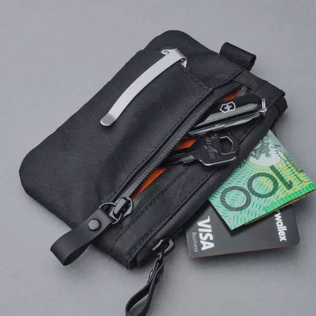 Minimalist Zipper Wallet - with  Blocking ID Card Holder Wallet with Zipper for Men with Multi-tool Slot（black）