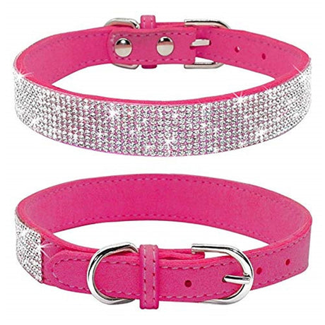 Bling Diamond Dog Collar for Females Girls, Fancy Sparkly Crystal Rhinestones,Reflective Stripe,Suit small  Dogs (rose pink XS)
