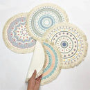 Round Braided Placemats Set of 4, Washable Heat Resistant Non-Slip Cotton Polyester Circle Boho Woven Place Mats for Dining Table Decor, Kitchen, Parties, Family Meals, 16cm