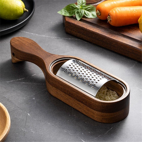 Wooden Cheese Grater with Handle, Rustic Brown Cheese Shredder with Storage Space, Handheld Kitchen Graters for Cheese Lemon Chocolate
