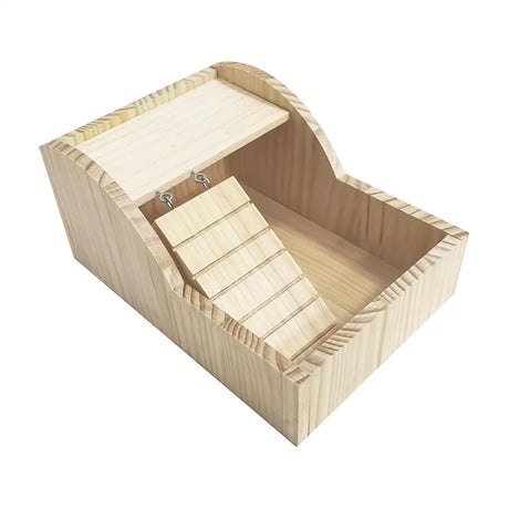 Hamster Sand Bath Box Wooden Small Animals Shower Room Chinchilla Digging Sand Bathtub Container with Climbing Ladder Bowl for Dwarf Syrian Mice Mouse Gerbils Hedgehog