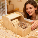 Hamster Sand Bath Box Wooden Small Animals Shower Room Chinchilla Digging Sand Bathtub Container with Climbing Ladder Bowl for Dwarf Syrian Mice Mouse Gerbils Hedgehog