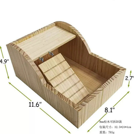 Hamster Sand Bath Box Wooden Small Animals Shower Room Chinchilla Digging Sand Bathtub Container with Climbing Ladder Bowl for Dwarf Syrian Mice Mouse Gerbils Hedgehog