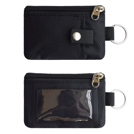 Small Lanyard Wallet for Women/Men with  Blocking ID Card Wallet, Minimalist Nylon Zipper Pouch, Travel Neck Wallet with Keychain, ID Window for Card,Coin,Cash (Black)