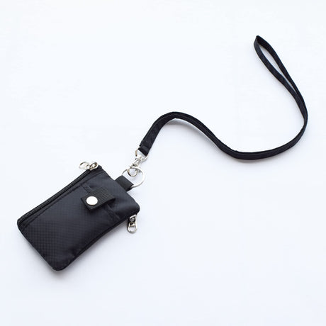 Small Lanyard Wallet for Women/Men with  Blocking ID Card Wallet, Minimalist Nylon Zipper Pouch, Travel Neck Wallet with Keychain, ID Window for Card,Coin,Cash (Black)