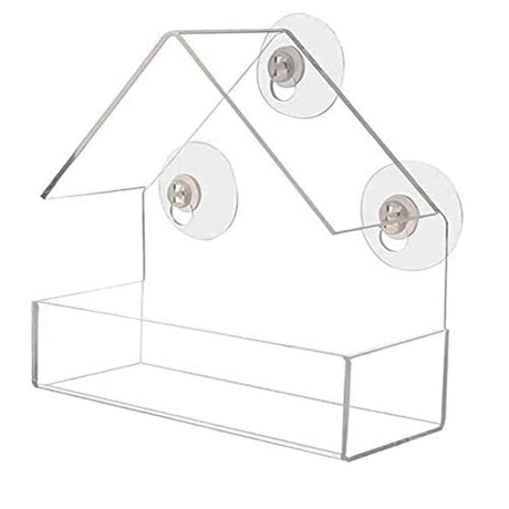 Ochine Window Bird House with Strong Suction Cup Wooden Birdhouse Clear Window Bird Feeder Outdoor Birds Nest Cage Outside Wild Easy Hanging Removable Tray with Holes
