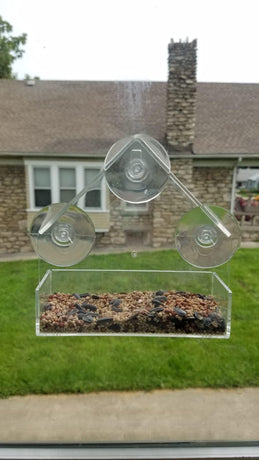 Ochine Window Bird House with Strong Suction Cup Wooden Birdhouse Clear Window Bird Feeder Outdoor Birds Nest Cage Outside Wild Easy Hanging Removable Tray with Holes