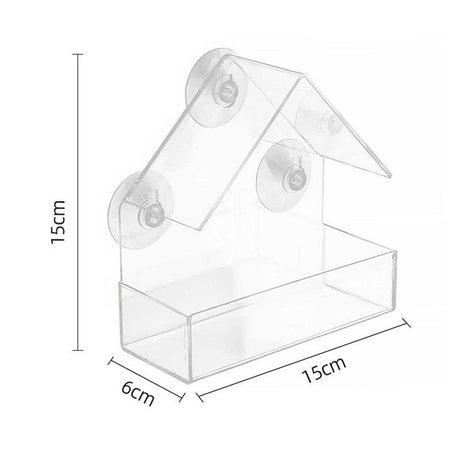 Ochine Window Bird House with Strong Suction Cup Wooden Birdhouse Clear Window Bird Feeder Outdoor Birds Nest Cage Outside Wild Easy Hanging Removable Tray with Holes