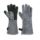 16 inch high-Temperature and fire-Resistant Cowhide Insulated longgloves/Barbecue/Oven/Fireplace/Barbecue/Smoking/Welding/Forged Gloves (black Gray)