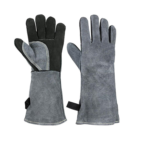 16 inch high-Temperature and fire-Resistant Cowhide Insulated longgloves/Barbecue/Oven/Fireplace/Barbecue/Smoking/Welding/Forged Gloves (black Gray)