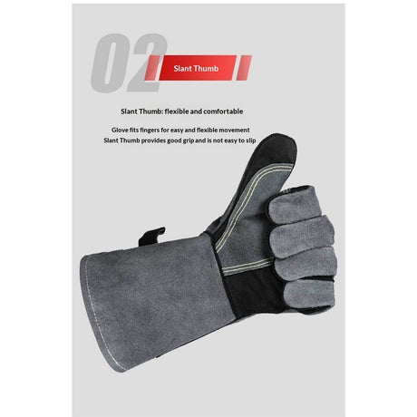 16 inch high-Temperature and fire-Resistant Cowhide Insulated longgloves/Barbecue/Oven/Fireplace/Barbecue/Smoking/Welding/Forged Gloves (black Gray)