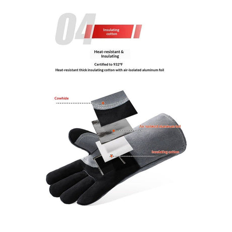 16 inch high-Temperature and fire-Resistant Cowhide Insulated longgloves/Barbecue/Oven/Fireplace/Barbecue/Smoking/Welding/Forged Gloves (black Gray)