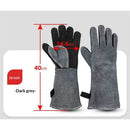 16 inch high-Temperature and fire-Resistant Cowhide Insulated longgloves/Barbecue/Oven/Fireplace/Barbecue/Smoking/Welding/Forged Gloves (black Gray)