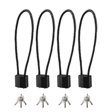 4pcs Anti theft steel wire lock rope lock bicycle lock head extended refrigerator lock buckle soft steel wire steel rope lock head helmet lock steel cable lock(Black 28cm)
