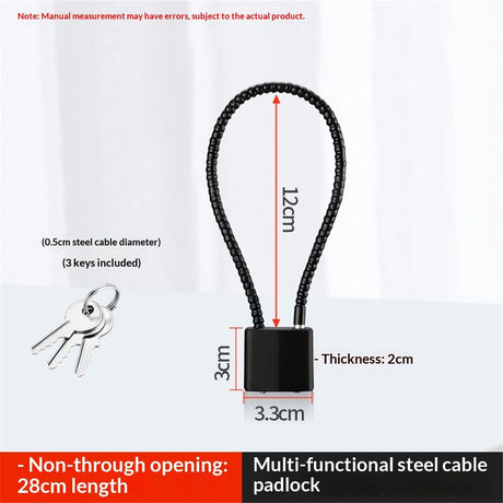 4pcs Anti theft steel wire lock rope lock bicycle lock head extended refrigerator lock buckle soft steel wire steel rope lock head helmet lock steel cable lock(Black 28cm)