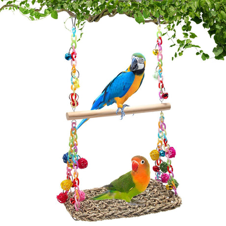 Bird Swing Toy Cool Running Bird Hanger Hanging Swing Nest Vine Mesh Weaving Bird Swing Toy Colorful Bell