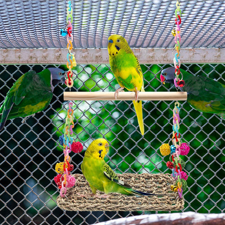 Bird Swing Toy Cool Running Bird Hanger Hanging Swing Nest Vine Mesh Weaving Bird Swing Toy Colorful Bell